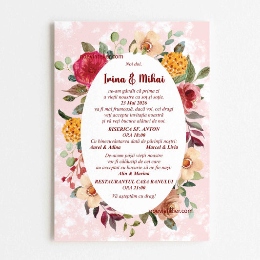 Invitatie Nunta Eleganta Rama Flori - Format Digital