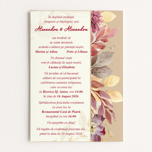 invitatie nunta eleganta cu design floral