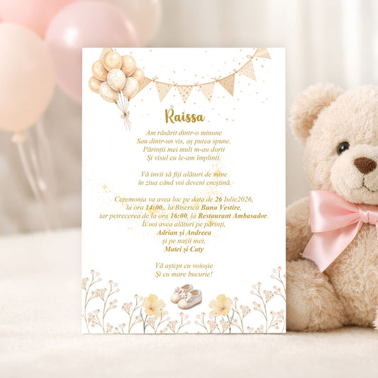 Invitatii Botez Fetita Botine Crem