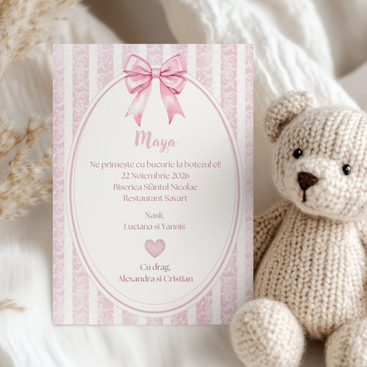 Invitatii Botez Fetita Fundita Roz