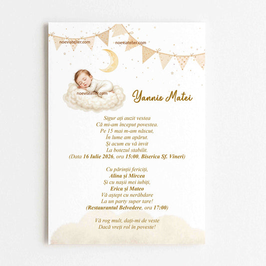 Invitatie Botez Baiat Bebelus Dormind pe Norisor - Format digital
