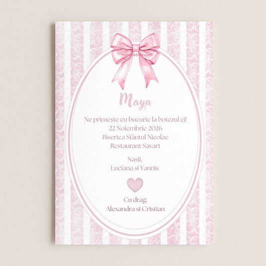 Invitatie Botez Fetita Fundita Roz - Format digital