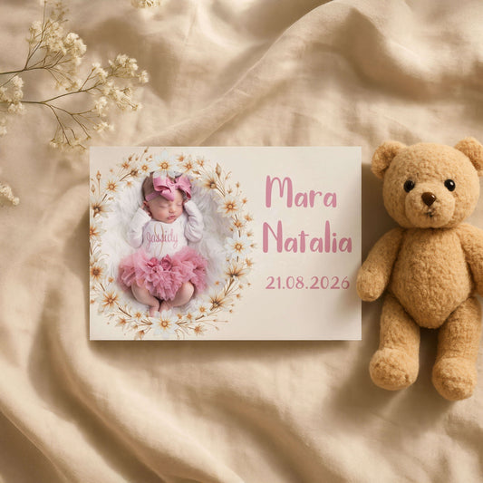 Magnet Botez Fetita Rama Flori Crem