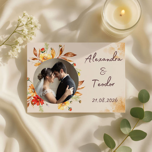 Magnet Nunta Flori Galbene si Bej