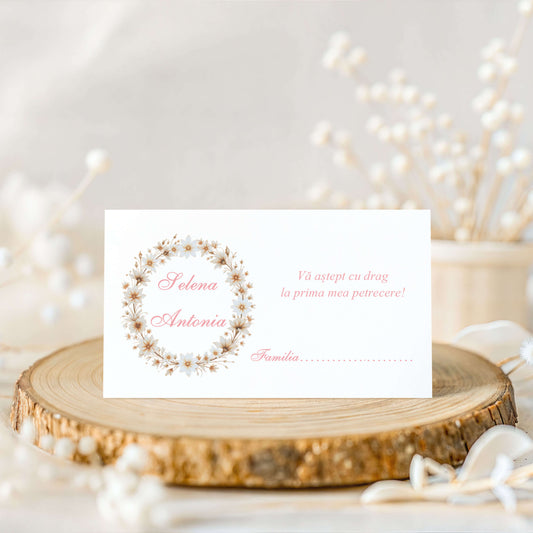 Plic de Bani Botez Fetita Coroana Flori Crem