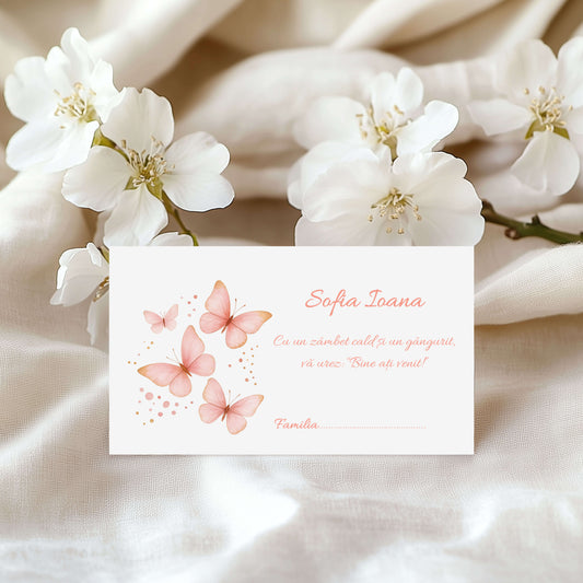 Plic de Bani Botez Fetita Fluturasi Roz