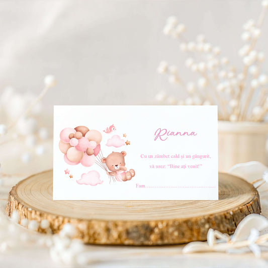 Plic de Bani Botez Fetita Ursulet si Baloane roz