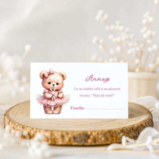 Plic de bani Botez Fetite - Ursulet Roz