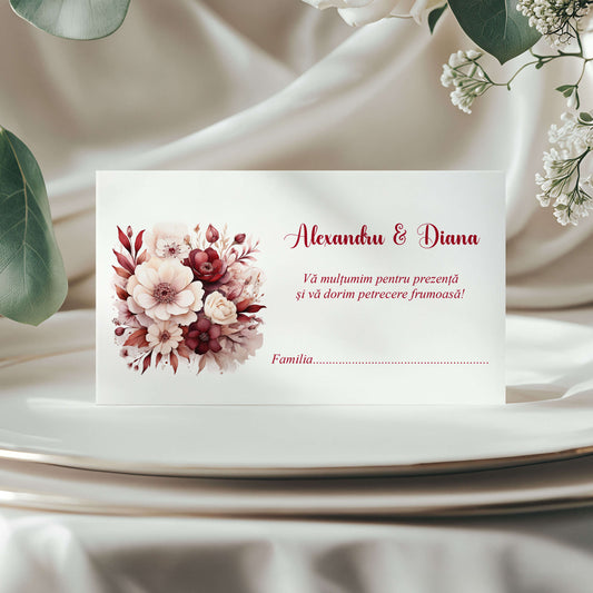 Plic de bani Nunta Flori Rosii mat
