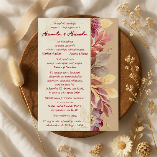 Invitatie Nunta Eleganta cu Design Floral