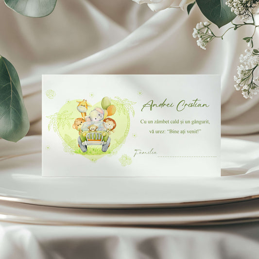 Plic de bani Botez Baiat Animalute Verde